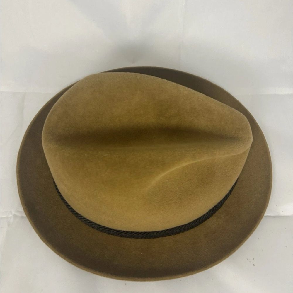 7 1/4 Vintage Eclectic Grandpa Fedora Hat Knox NY Brown Feather Velvet Braided - Picture 5 of 7